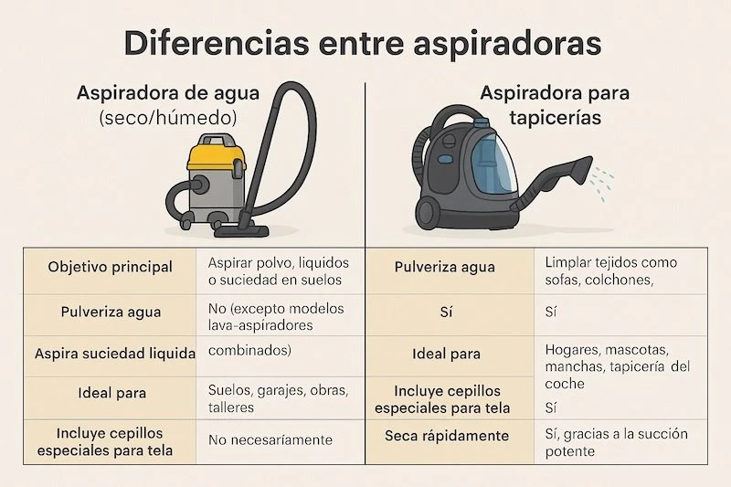 Diferencia entre aspiradora de liquidos y aspiradora para limpiar tapiceria